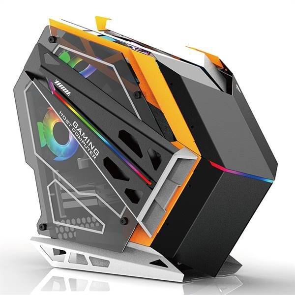 Case gaming con 8 ventole ARGB, struttura in metallo e vetro temperato, colore nero/giallo