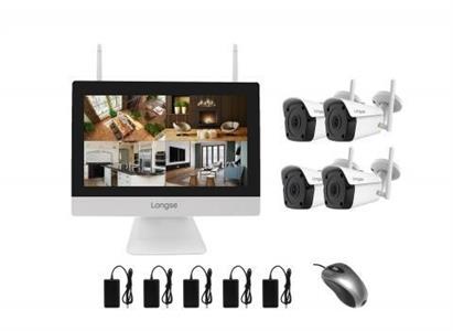 Kit All-in-One Wi-Fi 4 canali,1 NVR,1 LCD da 12,4 videocamere bullet IP 5MP,con ottica da 3,6mm