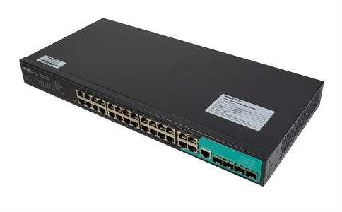 Switch layer 2, 28 porte gigabit, 4 porte SFP, 1 porta console full managed