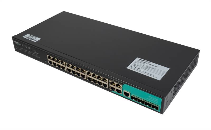 Switch layer 2, 28 porte gigabit, 4 porte SFP, 1 porta console full managed