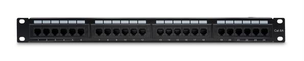 Patch panel UTP Cat6A 24 porte RJ45 per armadi rack da 19, colore nero