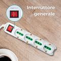 Multipresa 12 ingressi, 8 BIPASSO e 4 SCHUKO, spina italiana, con interruttore generale