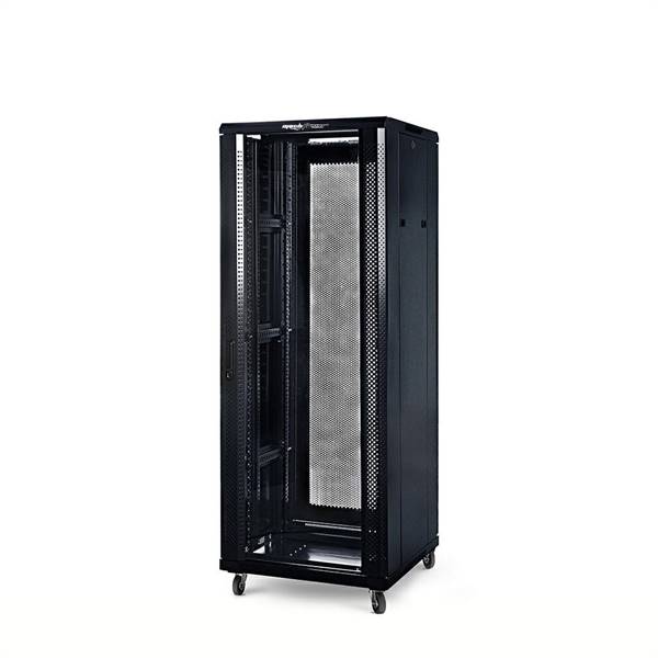 Rack da pavimento 42U 80x80x200 cm con 4 ventole, 4 ruote e 4 montanti, laterali removibili, colore nero