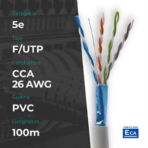 Matassa F/UTP CAT. 5e CCA 0.45mm 26AWG 100m PVC Grigio CPR Eca