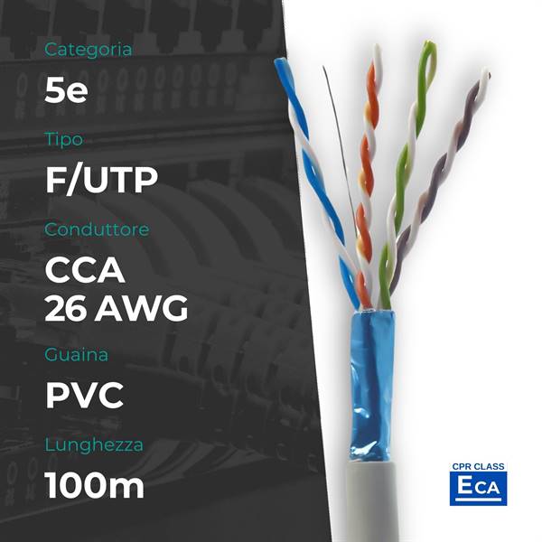 Matassa F/UTP CAT. 5e CCA 0.45mm 26AWG 100m PVC Grigio CPR Eca