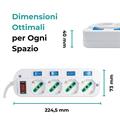Multipresa 4 posti 10/16A bipasso/schuko con interruttori dedicati e generale