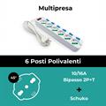 Multipresa 6 posti 10/16A bipasso/schuko con interruttori dedicati e generale