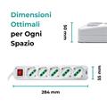 Multipresa 5 posti 10/16A bipasso/schuko con interruttore luminoso di accensione