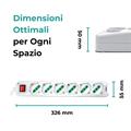 Multipresa 6 posti 10/16A bipasso/schuko con interruttore luminoso di accensione