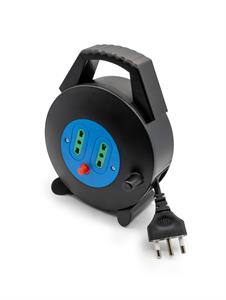 Prolunga elettrica con avvolgicavo da 5 metri dotata di 2 prese 10/16 A 2P+T bipasso