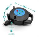 Prolunga elettrica con avvolgicavo da 5 metri dotata di 2 prese 10/16 A 2P+T bipasso