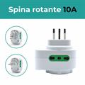 Adattatore rotante con spina 10A, con 2 prese 16A 2P+T bipasso e 1 presa bipasso/schuko