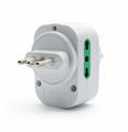 Adattatore rotante con spina 10A, con 2 prese 16A 2P+T bipasso e 1 presa bipasso/schuko