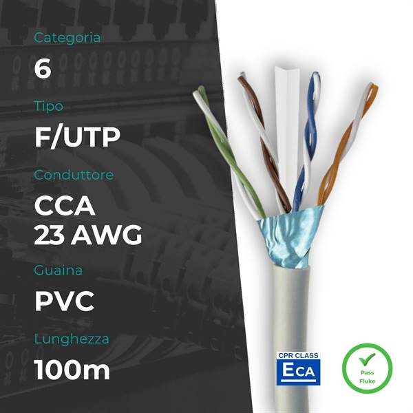 Matassa F/UTP CAT. 6 CCA 0.57mm 23AWG 100m PVC Grigio CPR Eca (PASS FLUKE)