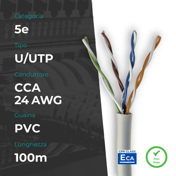 Matassa U/UTP CAT. 5e CCA 0.50mm 24AWG 100m PVC Grigio CPR Eca (PASS FLUKE)