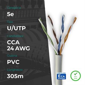 Matassa U/UTP CAT. 5e CCA 0.50mm 24AWG 305m PVC Grigio CPR Eca (PASS FLUKE)