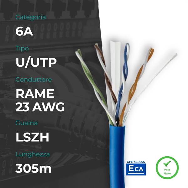Matassa U/UTP CAT. 6A Rame 0.57mm 23AWG 305m LSZH BLU CPR Eca (PASS FLUKE)