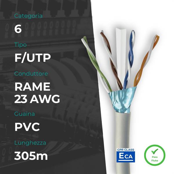 Matassa F/UTP CAT. 6 Rame 0.56mm 23AWG 305m PVC Grigio CPR Eca (PASS FLUKE)