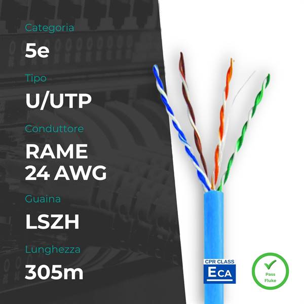 Matassa U/UTP CAT5e Rame 0,52mm 24AWG 305m LSZH BLU CPR Eca (PASS FLUKE)