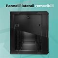 Rack a parete 12 unità 600x450x640 con 1 ventola e 4 montanti, laterali removibili, colore nero