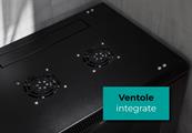Rack a parete 12 unità 600x600x640 con 2 ventole e 4 montanti, laterali removibili, colore nero