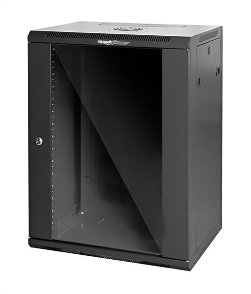 Rack a parete 15 unità 600x450x790 con 1 ventola e 4 montanti, laterali removibili, colore nero
