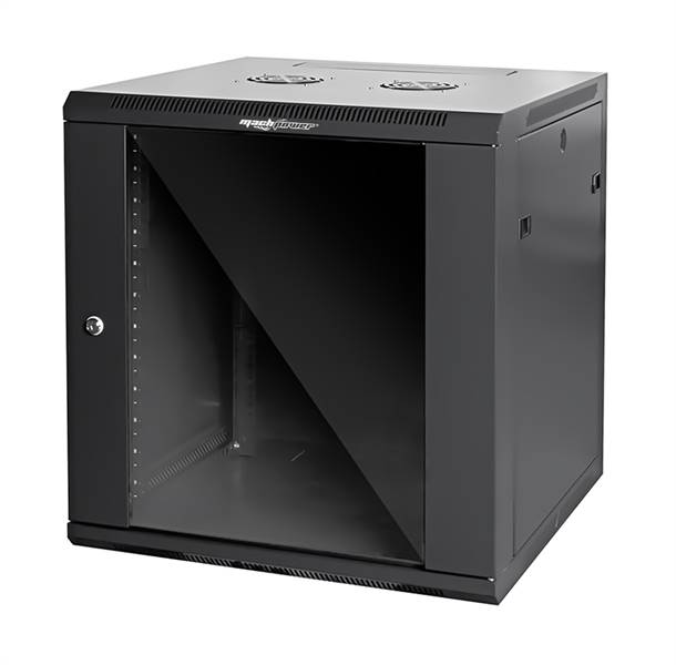 Rack a parete 15 unità 600x600x790 con 2 ventole e 4 montanti, laterali removibili, colore nero