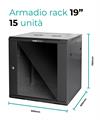Rack a parete 15 unità 600x600x790 con 2 ventole e 4 montanti, laterali removibili, colore nero