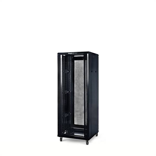 Rack a pavimento 27 unità 600x1000x1400 con 4 ventole, 4 ruote e 4 montanti, laterali removibili, colore nero