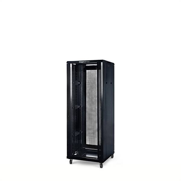 Rack a pavimento 27 unità 600x600x1400 con 2 ventole, 4 ruote e 4 montanti, laterali removibili, colore nero