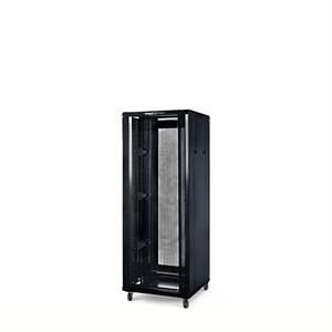 Rack a pavimento 27 unità 600x600x1400 con 2 ventole, 4 ruote e 4 montanti, laterali removibili, colore nero