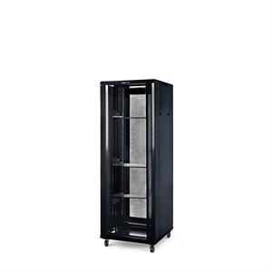 Rack a pavimento 32 unità 600x1000x1600 con 4 ventole, 4 ruote e 4 montanti, laterali removibili, colore nero