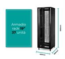 Rack a pavimento 37 unità 600x600x1800 con 2 ventole, 4 ruote e 4 montanti, laterali removibili, colore nero