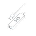 HUB USB type-AM 3 porte USB 3.0, 1 porta RJ45 Gigabit, cavo integrato