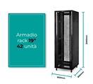 Rack a pavimento 42 unità 600x800x2000 mm con 4 ventole, 4 ruote e 4 montanti, laterali removibili, colore nero