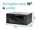 Rack a parete 4 unità 600x450x280 con 4 montanti, laterali removibili, colore nero